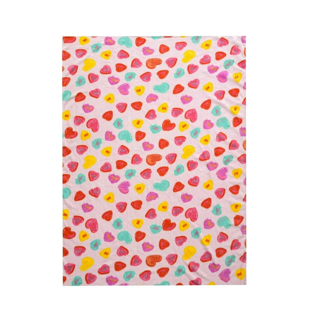 Way To Celebrate Candy Hearts Velvet Plush Throw Blanket 50" x 60" Multicolor - Picture 2 of 14